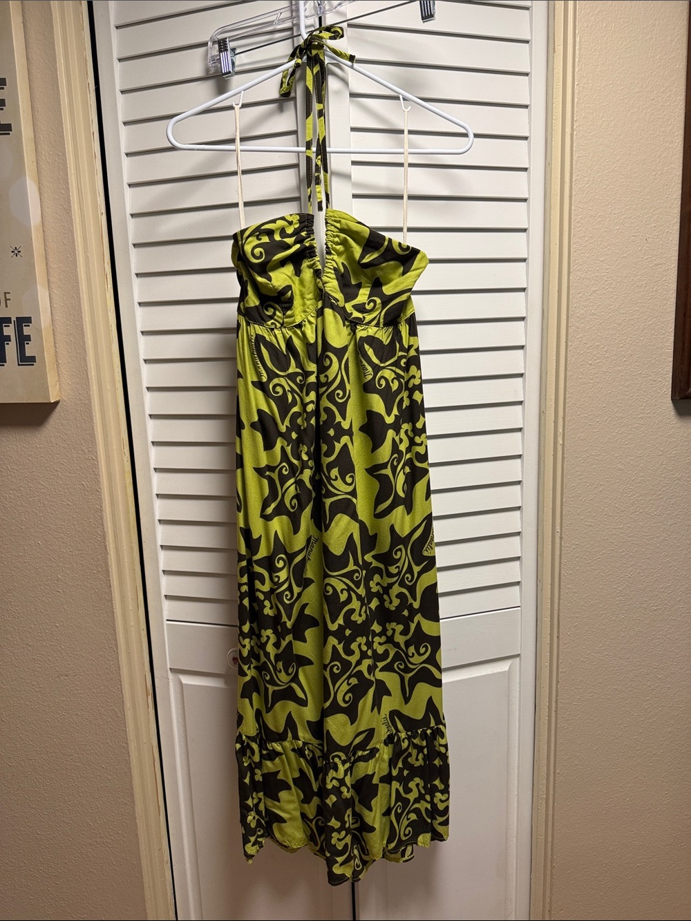 Manuhealii Lime Green and Brown Halter Tie Maxi Dress. Pls see pics/description!
